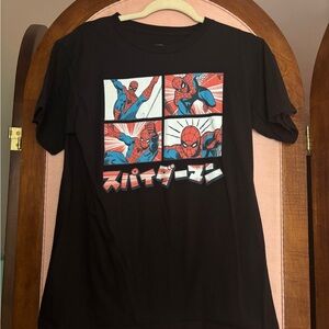Marvel Black Tee with Red & Blue Spider-Man Panels